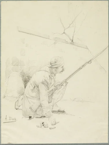 Wounded Soldier Loading his Rifle by Alexandre Bloch, drawing, 1892-1902