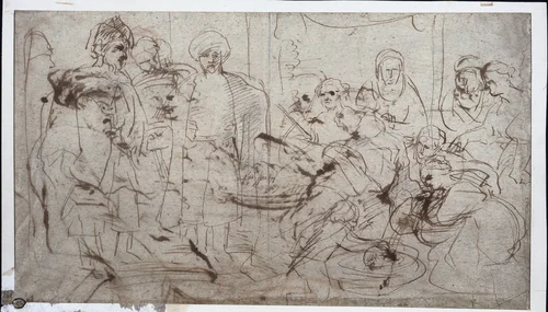 Tomyris with the Head of Cyrus (verso) by Peter Paul Rubens, drawing, 1637-1638