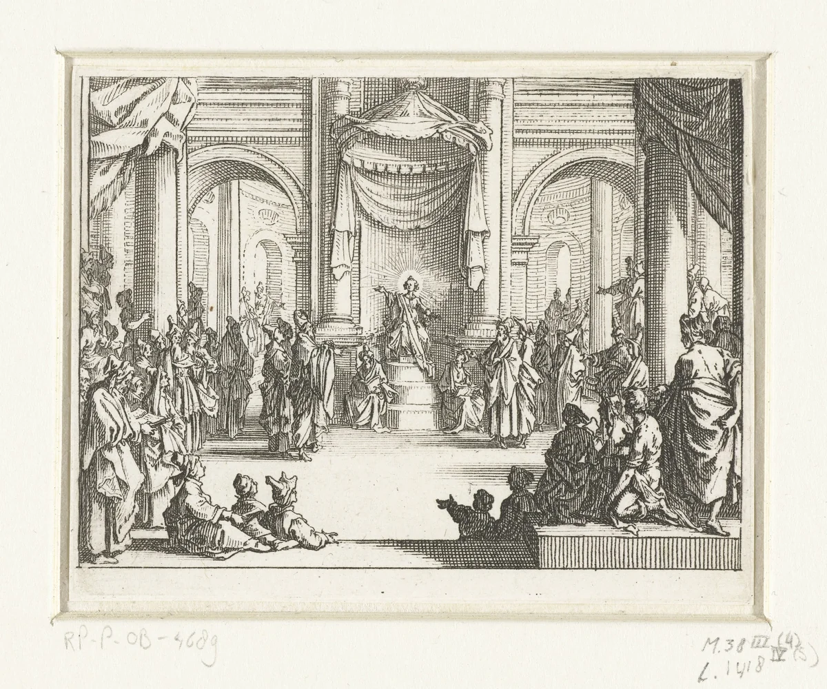 De twaalfjarige Christus in de tempel by Jacques Callot, print, 1635