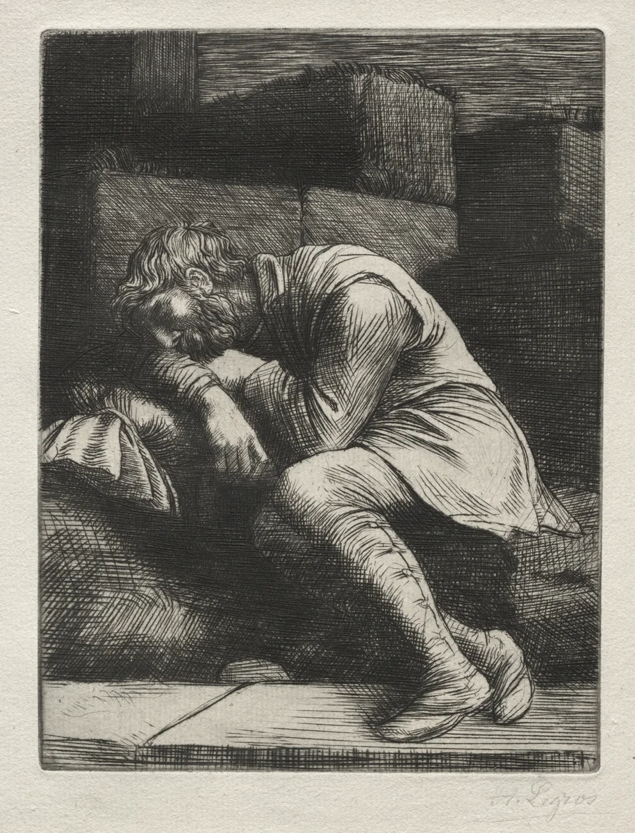 The Sleeping Beggar by Alphonse Legros, print, 1857-1911