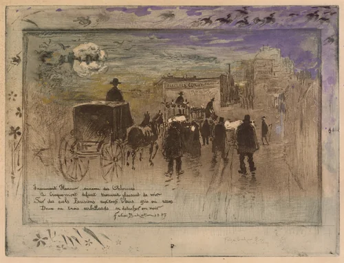 Funeral Procession on the Boulevard de Clichy by Félix-Hilaire Buhot, print, 1887