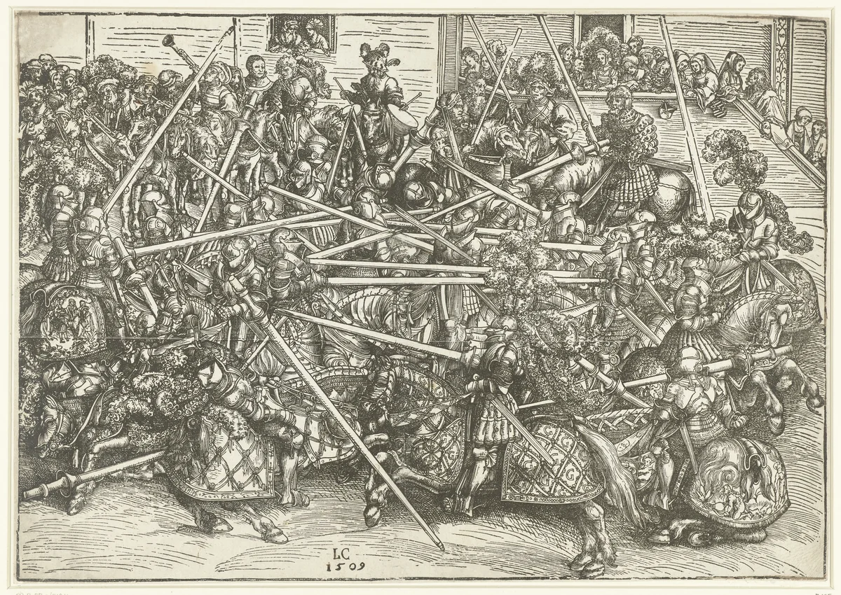 Toernooi in Wittenberg van het keurvorstelijk hof van Saksen by Unknown, print, 1509