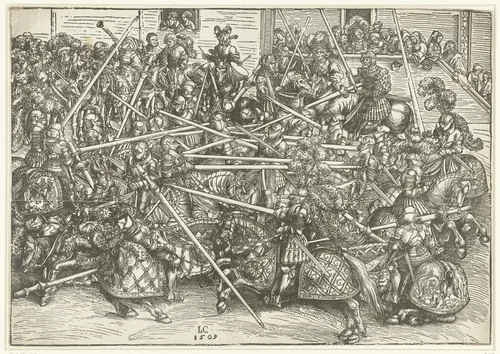 Toernooi in Wittenberg van het keurvorstelijk hof van Saksen by Unknown, print, 1509