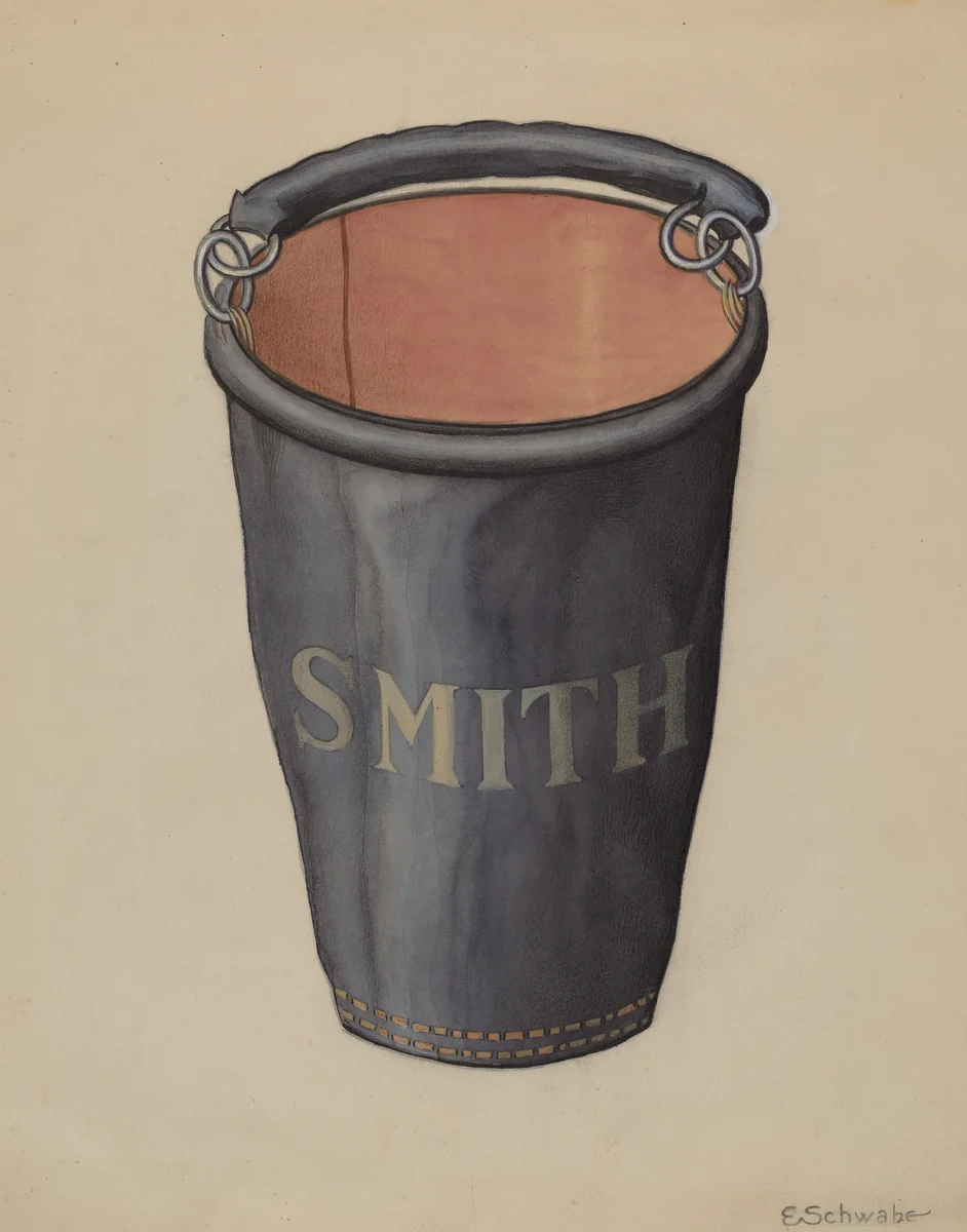 Leather Fire Bucket by Erwin Schwabe, index of american design, 1936