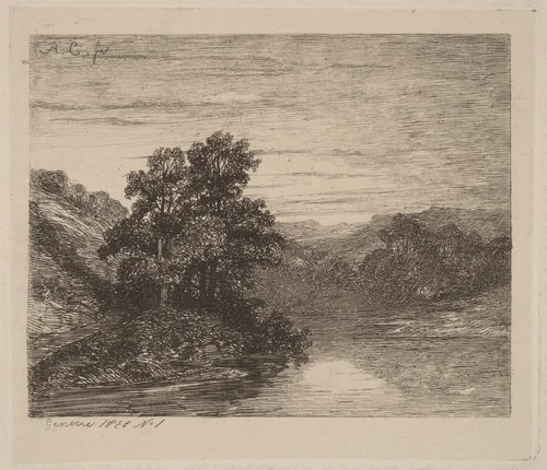Trees by a River by Alexandre Calame, portfolio, 1838-1850