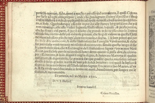 Corona delle Nobili et Virtuose Donne: Libro I-IV, page 2 (verso) by Cesare Vecellio, book, 1601