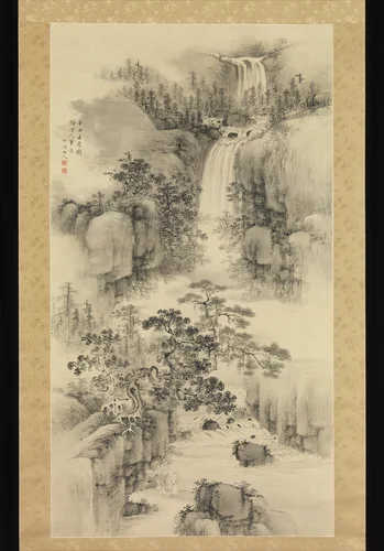 Landscape with Waterfall by Nakabayashi Chikutō (中林竹洞), painting, 1841