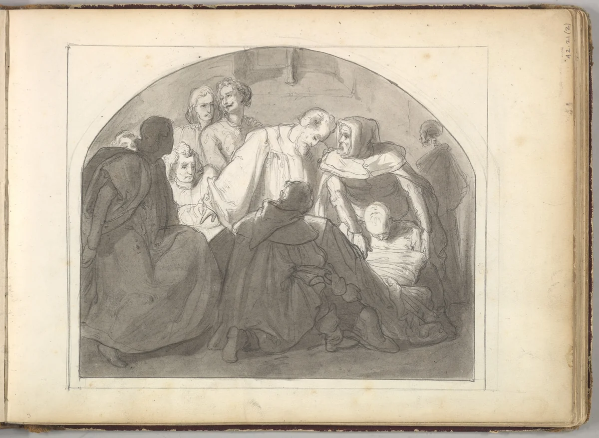 A Burial Scene by Frederic Leighton, drawing, 1844-1854