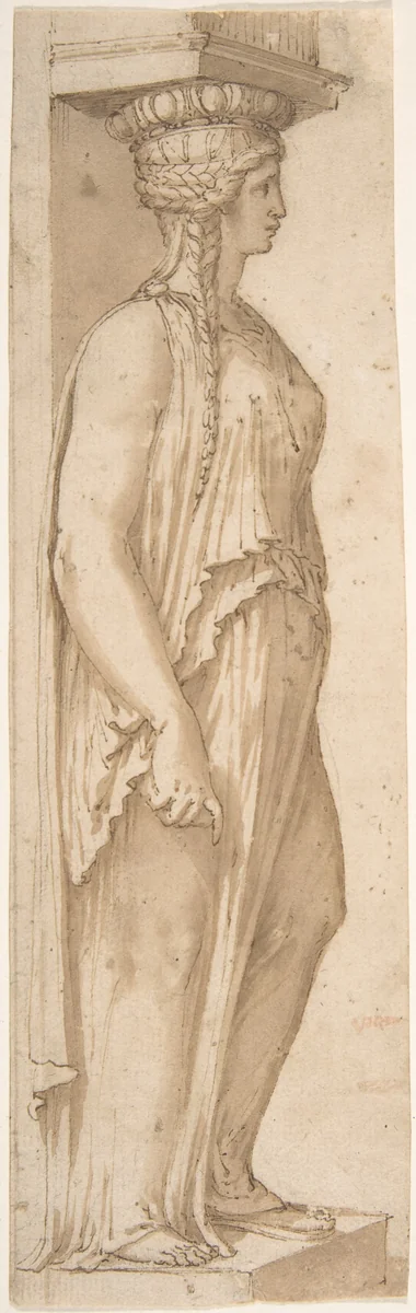 Caryatid Facing Right by Pirro Ligorio, drawing, 1525-1575
