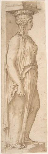 Caryatid Facing Right by Pirro Ligorio, drawing, 1525-1575