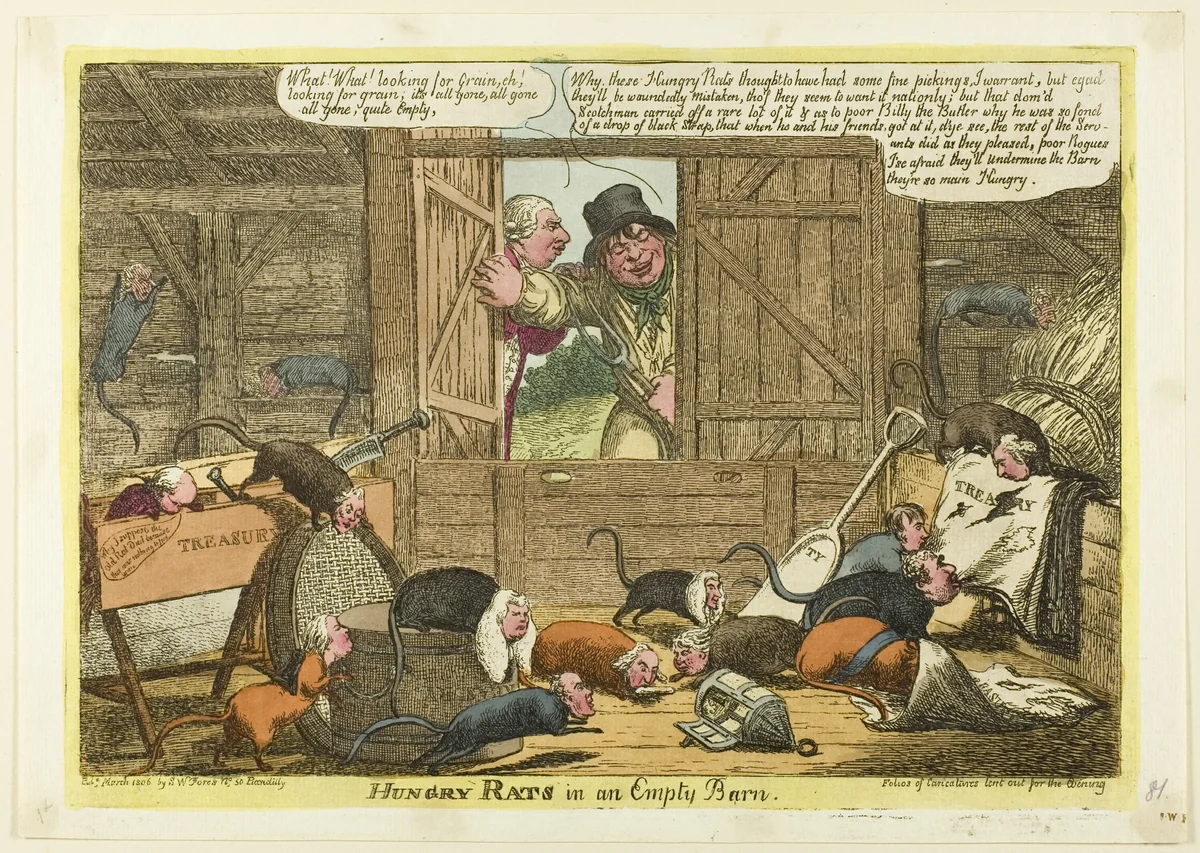 Hungry Rats in an Empty Barn by Charles Williams, print, 1806