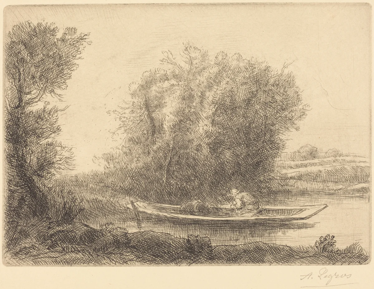 Bend in the River (Un coin de riviere) by Alphonse Legros, print, 1837-1911