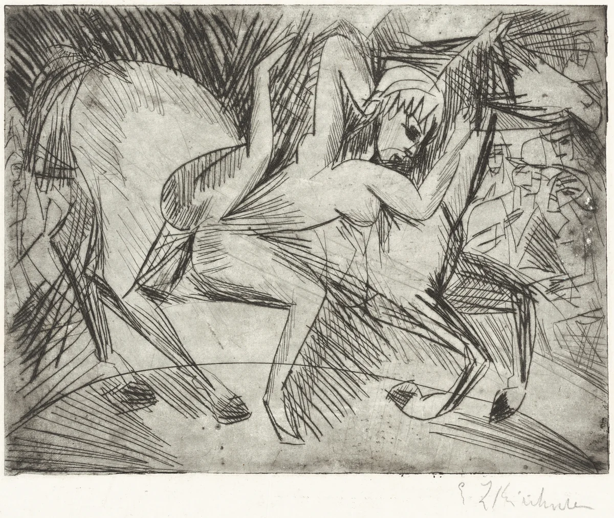 Acrobat on a Horse (Voltigeuse zu Pferd) by Ernst Ludwig Kirchner, print, 1913