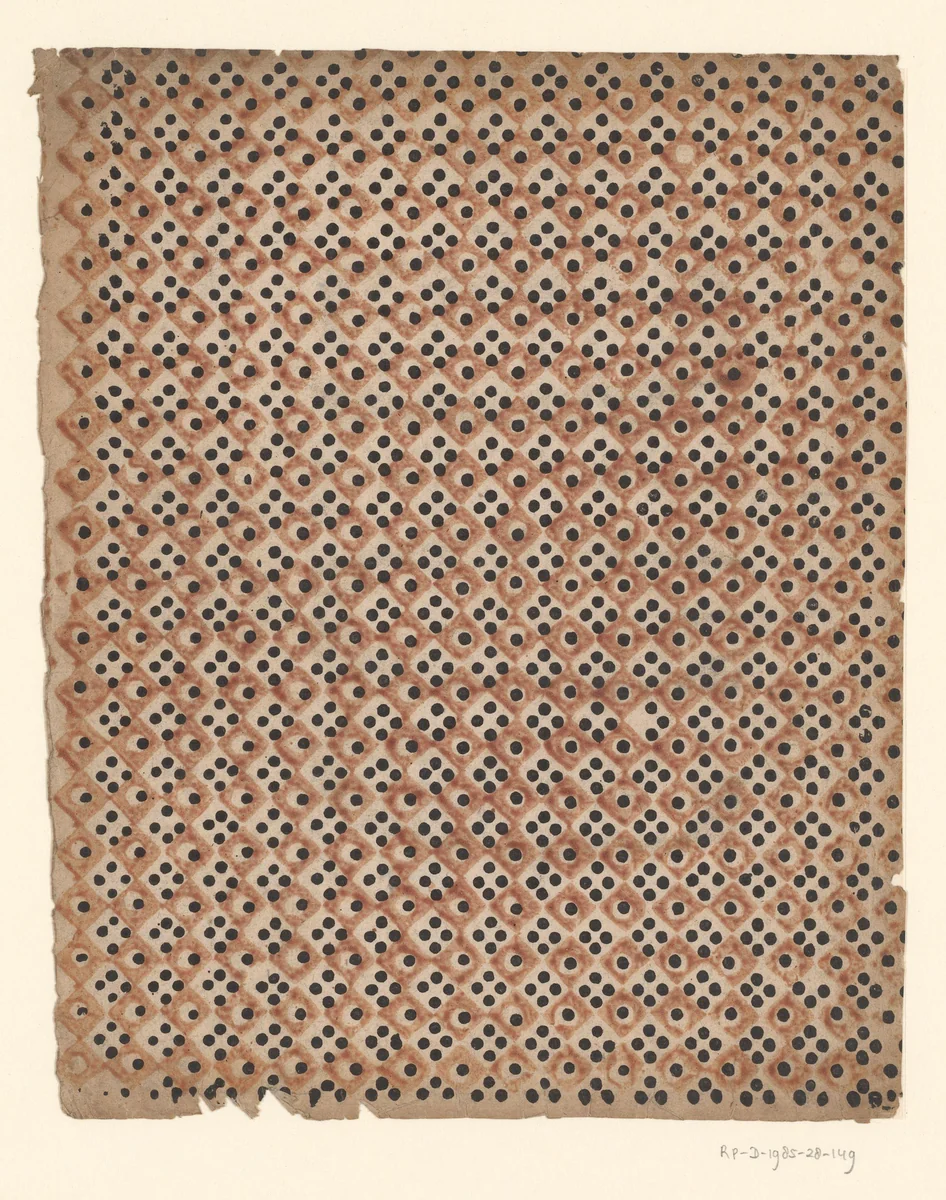 Blad met ruitenpatroon met stippen by anonymous, other, 1750-1900