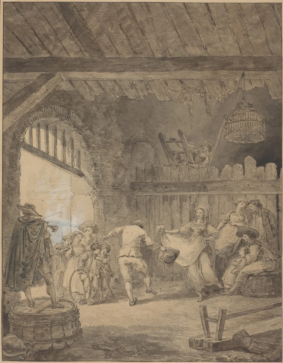 The Peasant Dance by Hubert Robert, drawing, 1770-1775