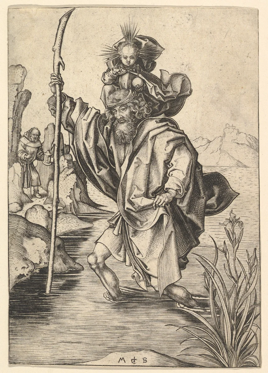 St. Christopher by Martin Schongauer, print, 1470-1491