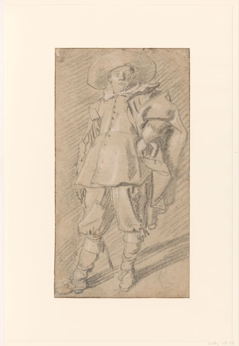 Staande man met hand in de zij by Unknown, drawing, 1590-1666