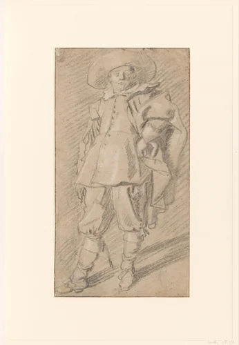 Staande man met hand in de zij by Unknown, drawing, 1590-1666
