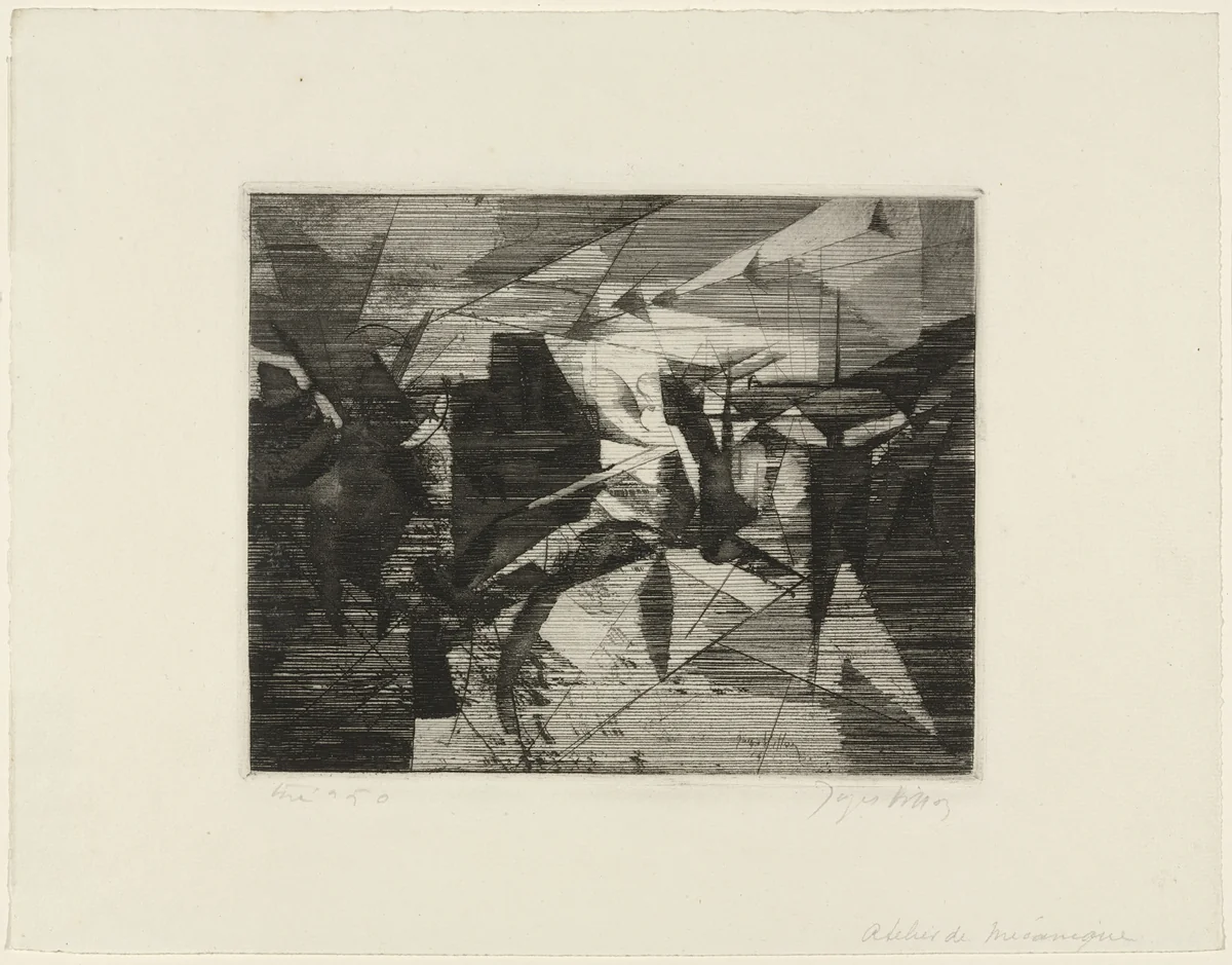 The Mechanic's Workshop (Le Petit atelier de mécanique) by Jacques Villon, print, 1914
