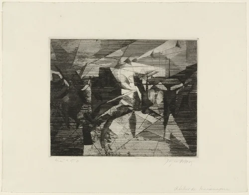 The Mechanic's Workshop (Le Petit atelier de mécanique) by Jacques Villon, print, 1914