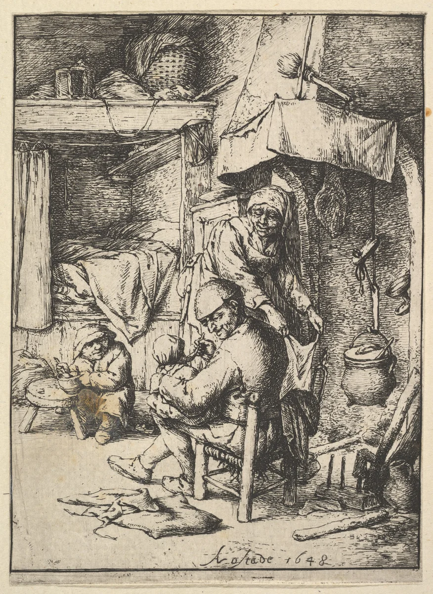 Father Feeding his Child by Adriaen van Ostade, print, 1610-1685