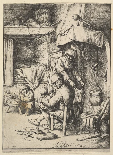 Father Feeding his Child by Adriaen van Ostade, print, 1610-1685