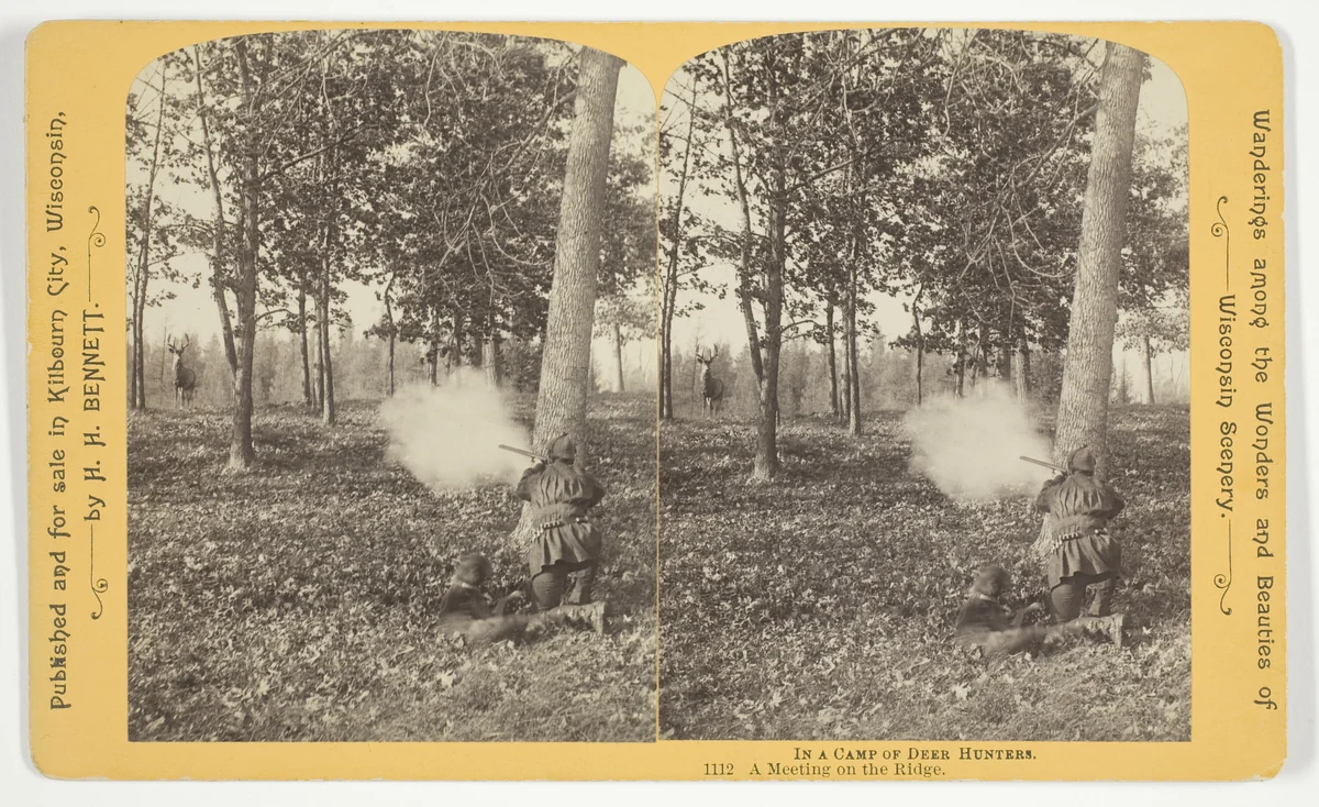 A Meeting on the Ridge, No. 1112 from the series "In a Camp of Deer Hunters" by Henry Hamilton Bennett, photograph, 1870-1908