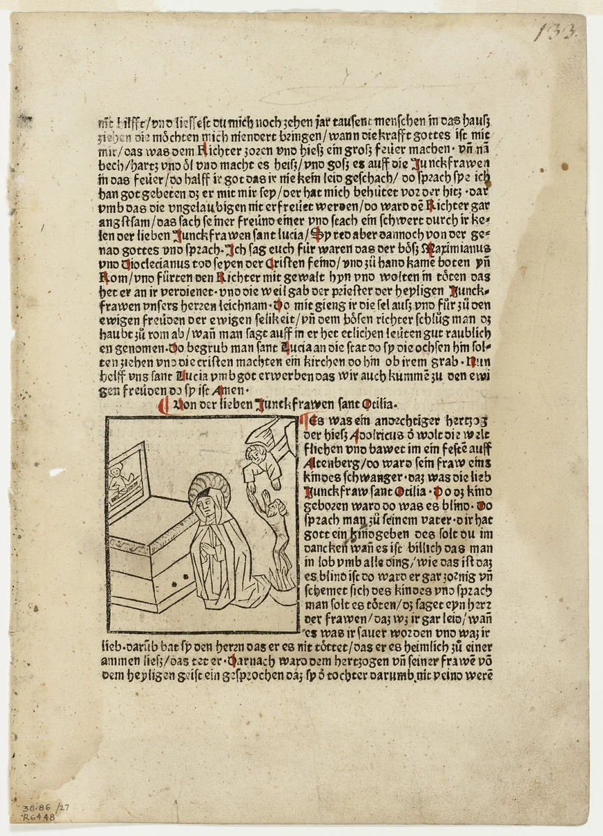 Saint Otilia from Plenarium, Plate 27 from Woodcuts from Books of the 15th Century by Martin Schott, print, 1480-1483