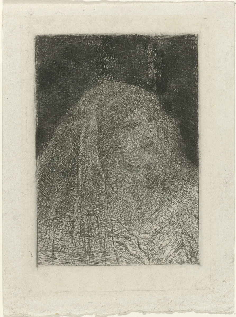 Vrouw met sluier by Matthijs Maris, print, 1883-1888