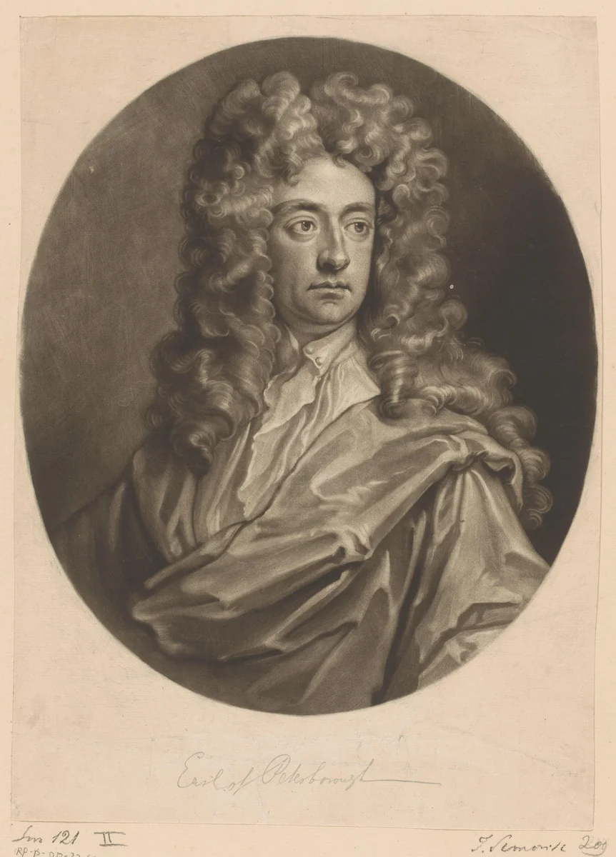 Portret van Charles Mordaunt by Jean Simon, print, 1705-1751