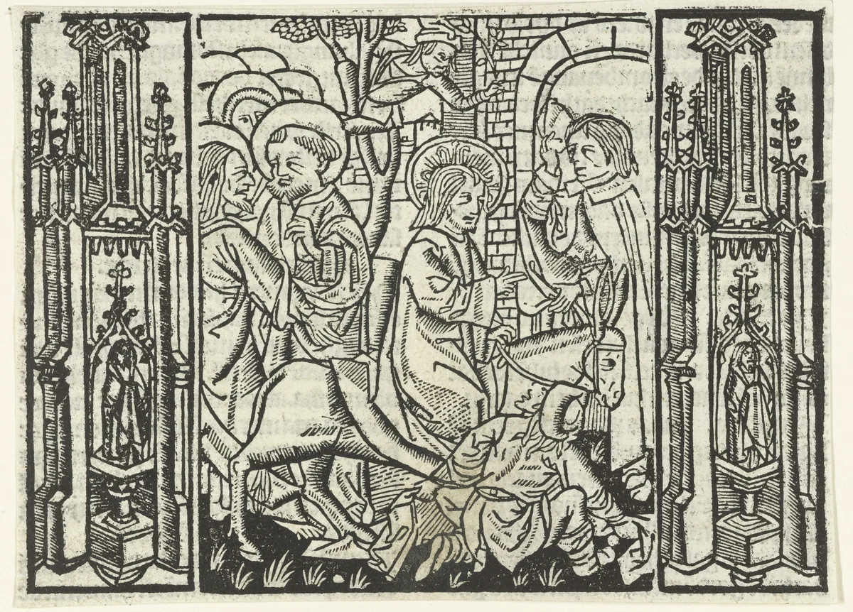 De intocht in Jerusalem by Unknown, print, 1480-1500