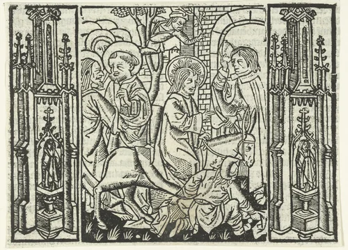 De intocht in Jerusalem by Unknown, print, 1480-1500