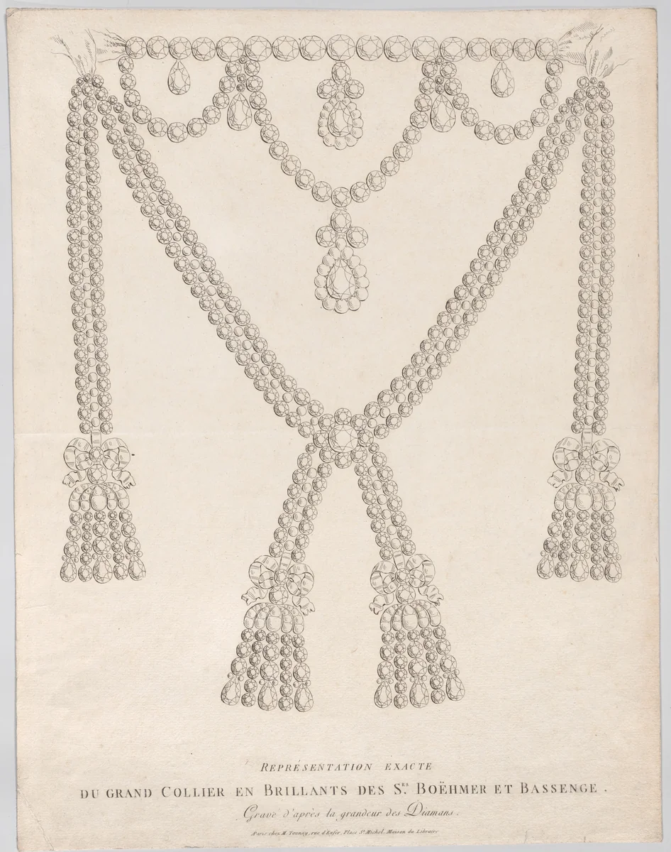 Répresentation Exacte du Grand Collier en Brillants des Srs. Boëhmer et Bassenge by Nicolas Antoine Taunay, print, 1780-1790