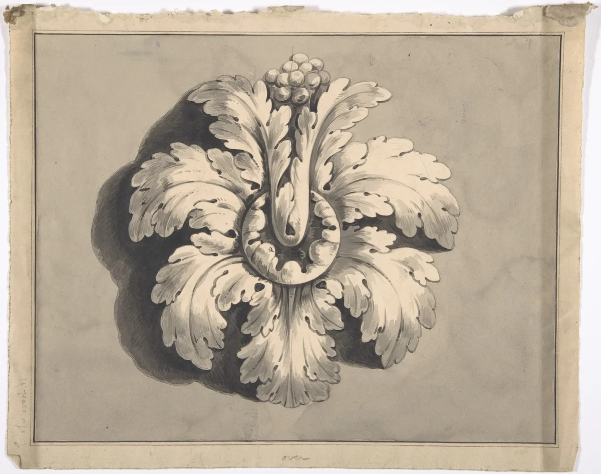 Design for a Boss Carved with Acanthus by anonymous, drawing, 1819
