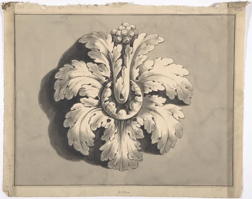 Design for a Boss Carved with Acanthus by anonymous, drawing, 1819