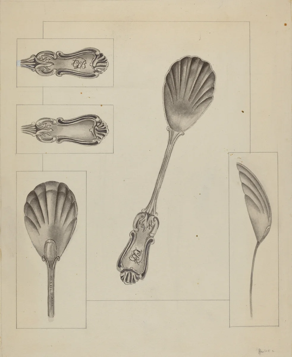 Silver Sugar Spoon by Anthony Zuccarello, index of american design, 1936
