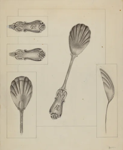 Silver Sugar Spoon by Anthony Zuccarello, index of american design, 1936