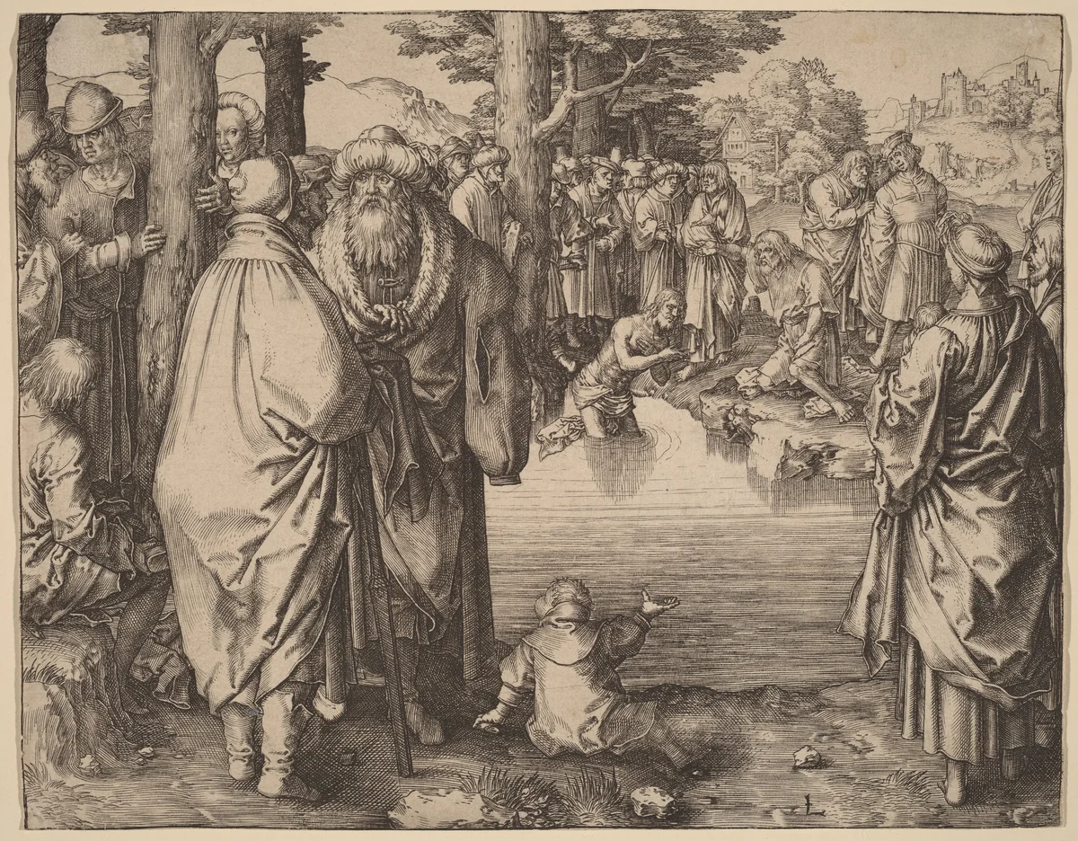 The Baptism of Christ in the Jordan by Lucas van Leyden, print, 1510