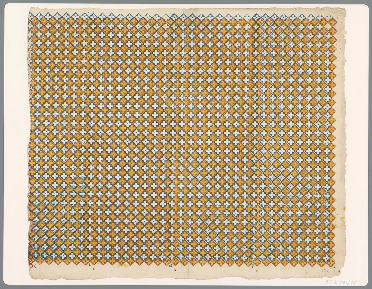 Blad met ruitenpatroon met bladmotief by anonymous, print, 1750-1950