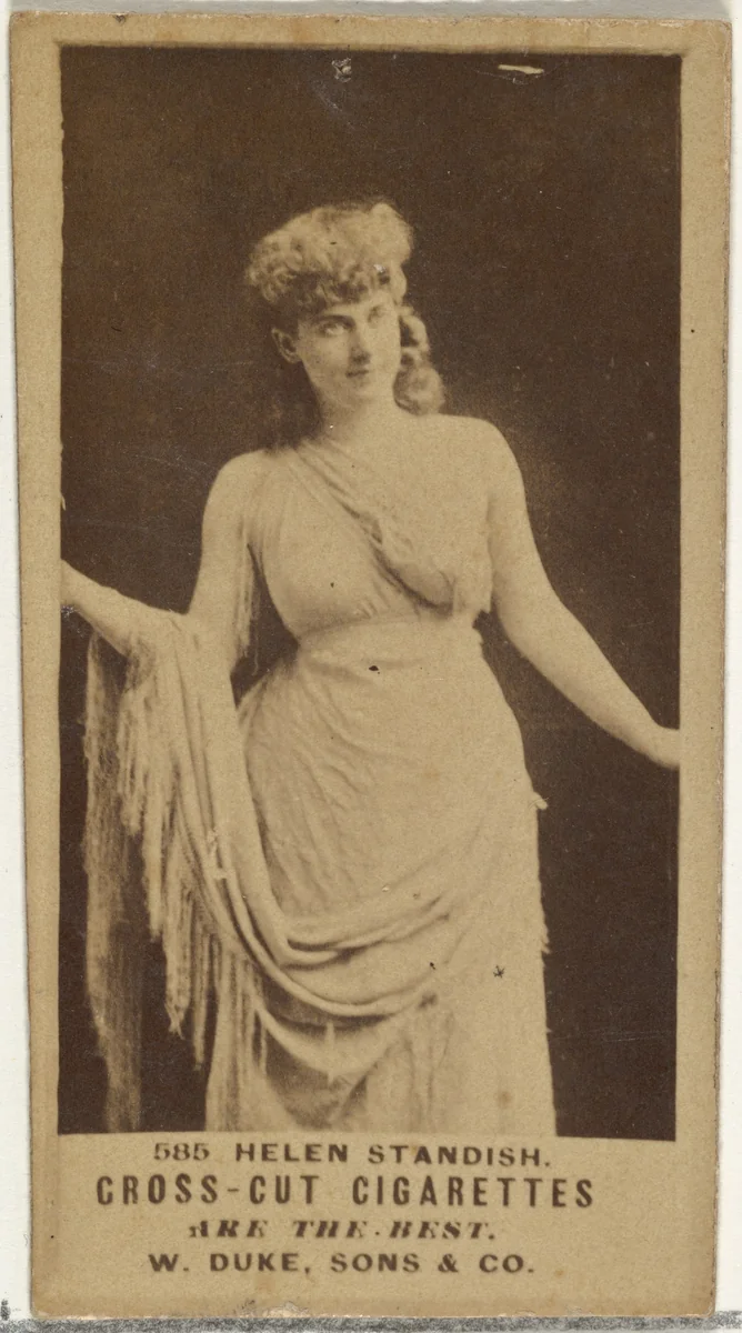 Card Number 585, Helen Standish, from the Actors and Actresses series (N145-3) issued by Duke Sons & Co. to promote Cross Cut Cigarettes by W. Duke, Sons & Co., photograph, 1880-1889