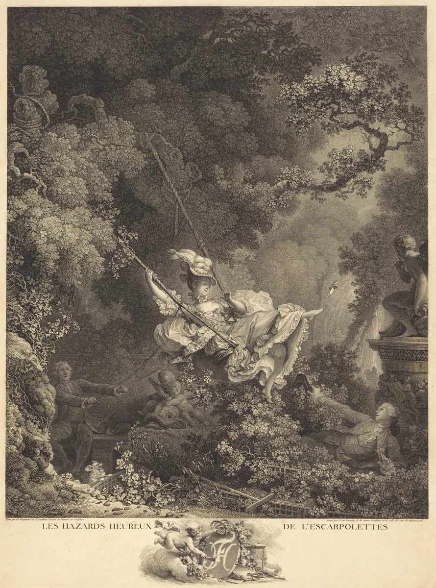 Les Hazards heureux de l'Escarpolettes (The Swing) by Nicolas Delaunay
Jean Honoré Fragonard
Pierre-Philippe Choffard, print, 1782