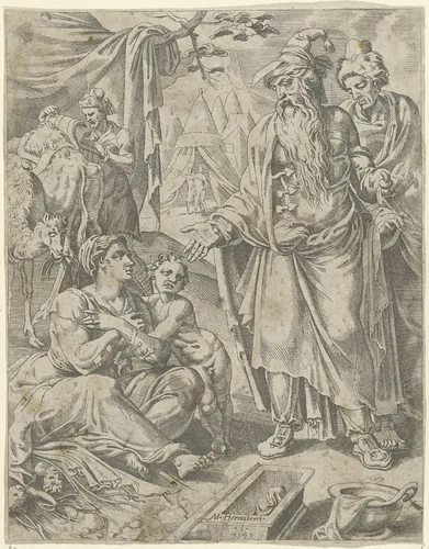 Rachel verbergt de beelden voor Laban by Unknown, print, 1549