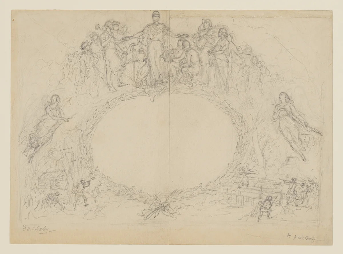 Allegorical cartouche by Felix Darley, drawing, 1842-1888