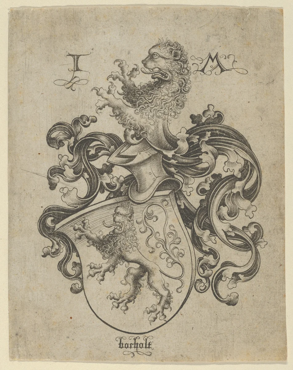 Coat of Arms with a Lion by Israhel van Meckenem, print, 1450-1503