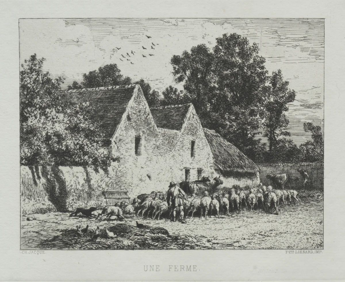 A Farmhouse by Charles-Émile Jacque, print, 1864