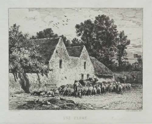 A Farmhouse by Charles-Émile Jacque, print, 1864