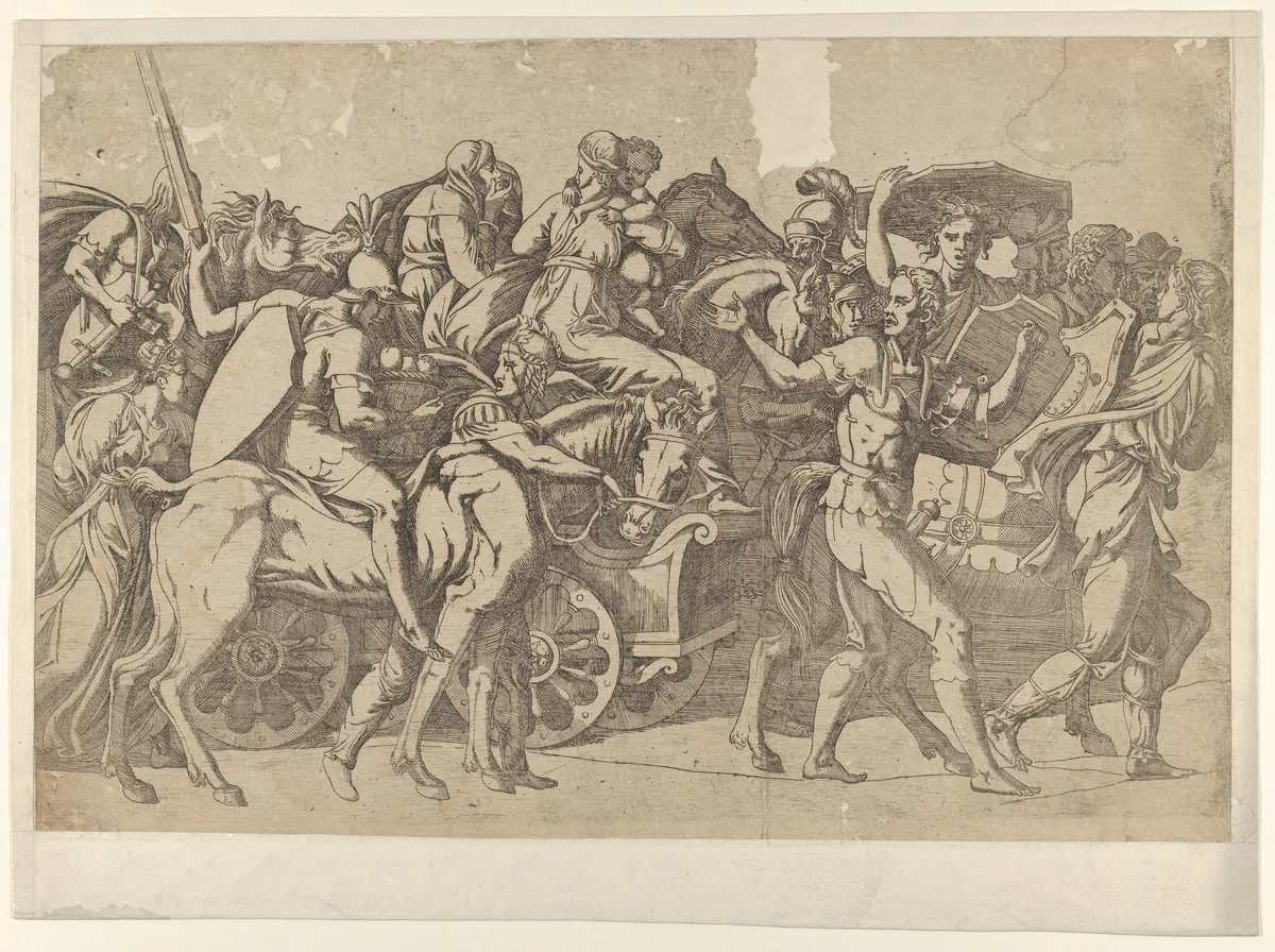 A Roman Army on the March - Troop Convoy by Antonio Fantuzzi, print, 1540-1545