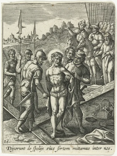 Christus wordt uitgekleed by Adriaen Collaert, print, 1570-1618