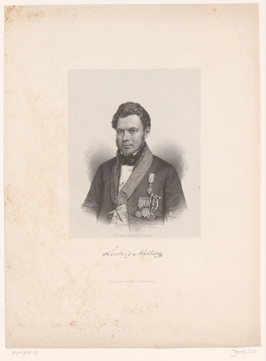 Portret van Ludvig Ahlberg by Isaac Wilhelm Tegner, print, 1850-1893