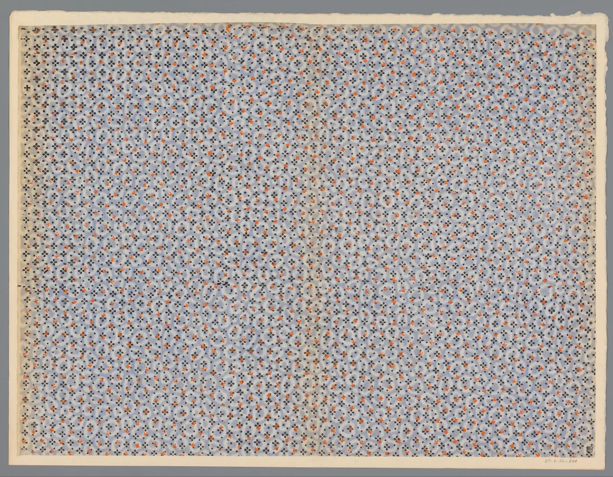 Blad met strooipatroon van bloemmotief op puntenfond in concentrische kringen by anonymous, print, 1800-1900